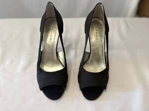 Tahari Black Peep Toe Stiletto Heels Cutout Sides Size 7.5 M